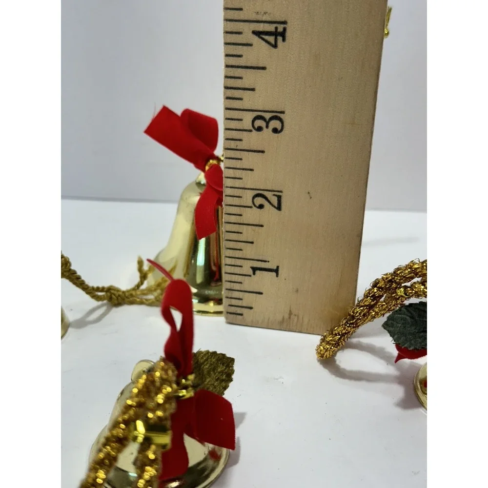 Lot Of 4 Gold Color Rustic Vintage Iron Tin Metal Ornaments Jingle Bells 1980's
